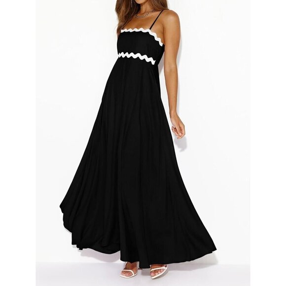✨Perttygarden Maxi Dresses Women Black Spaghetti Strap A Line Long Flowy Dress - Picture 3 of 6